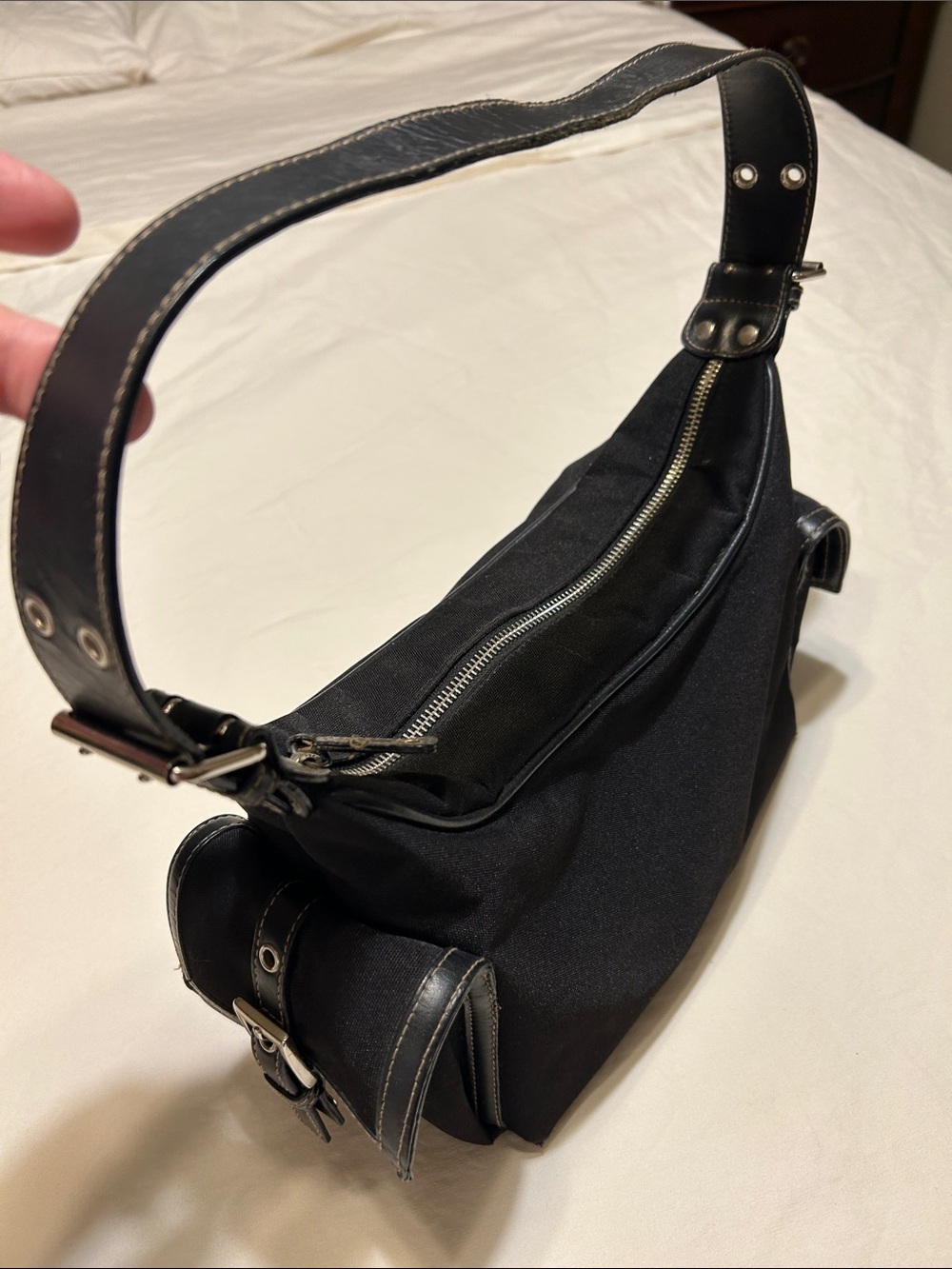 Preston & York Black Mini Shoulder Bag with Leather Strap